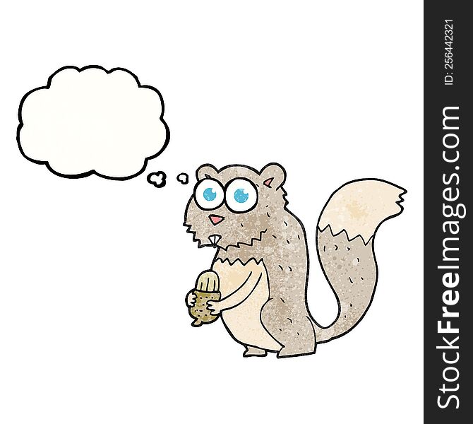 freehand drawn thought bubble textured cartoon angry squirrel with nut