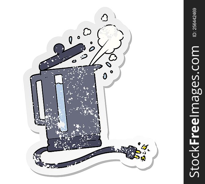 distressed sticker of a cartoon electric kettle boiling