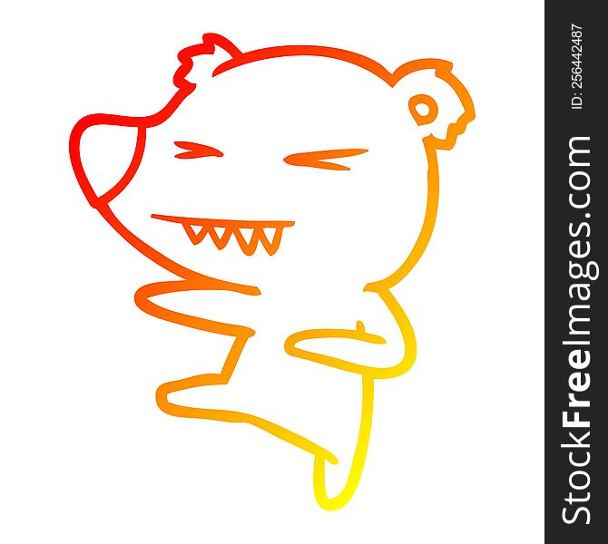 Warm Gradient Line Drawing Kicking Polar Bear Cartoon