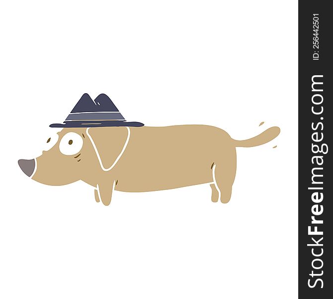 flat color style cartoon dog wearing hat. flat color style cartoon dog wearing hat
