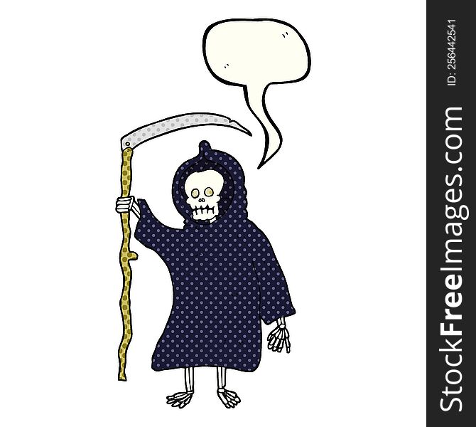 freehand drawn comic book speech bubble cartoon spooky death figure