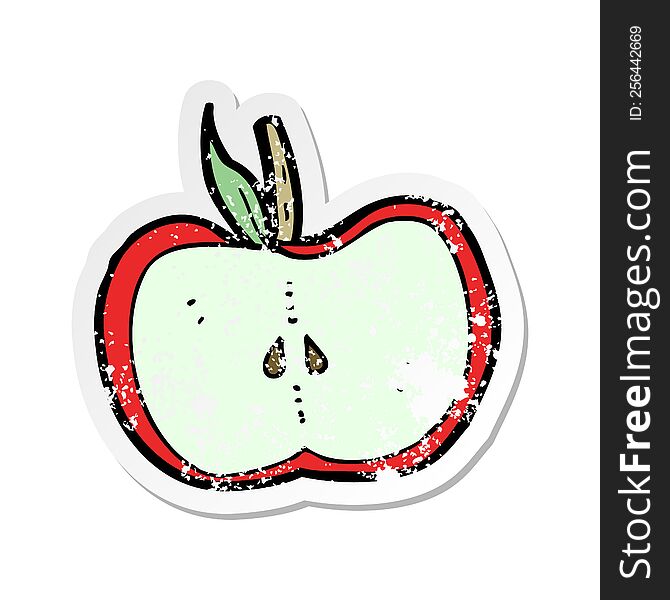 retro distressed sticker of a cartoon apple half