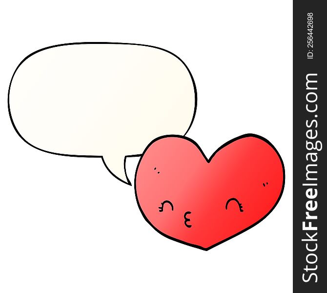 Cartoon Heart And Face And Speech Bubble In Smooth Gradient Style