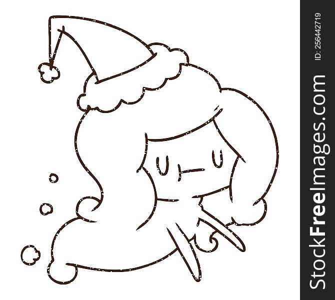 Christmas Mermaid Charcoal Drawing