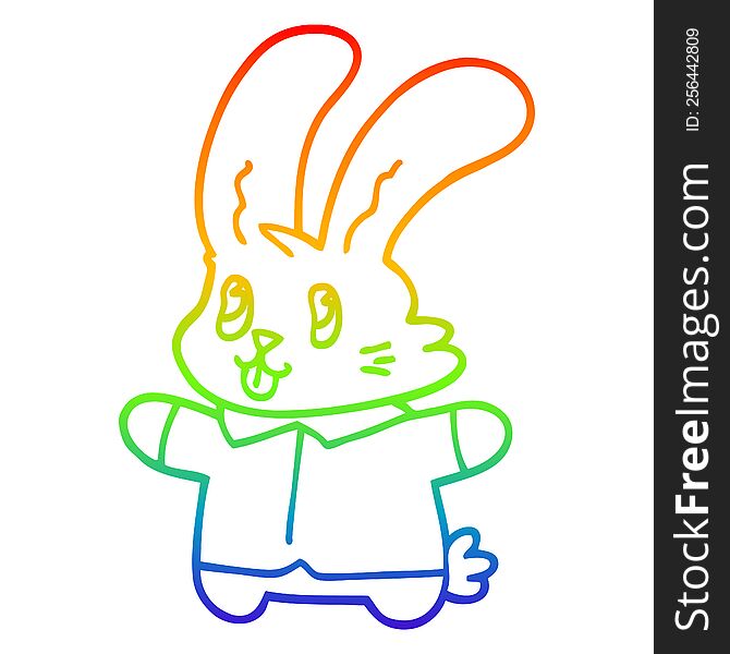 Rainbow Gradient Line Drawing Cartoon Jolly Rabbit