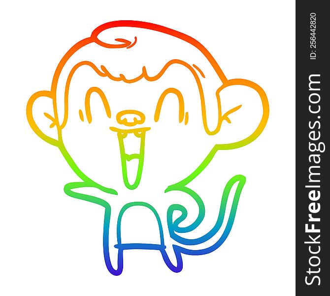 Rainbow Gradient Line Drawing Cartoon Laughing Monkey