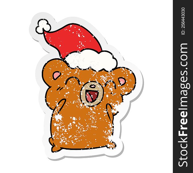 hand drawn christmas distressed sticker cartoon of kawaii bear