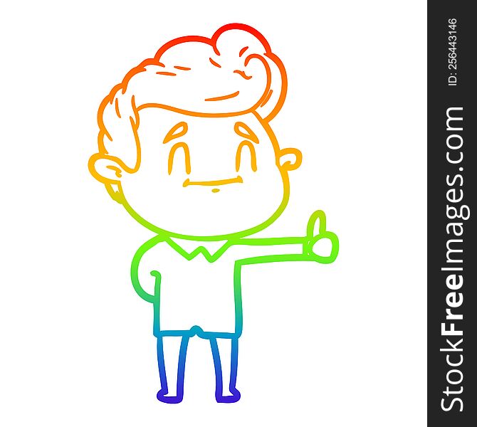 rainbow gradient line drawing of a happy cartoon man giving thumbs up