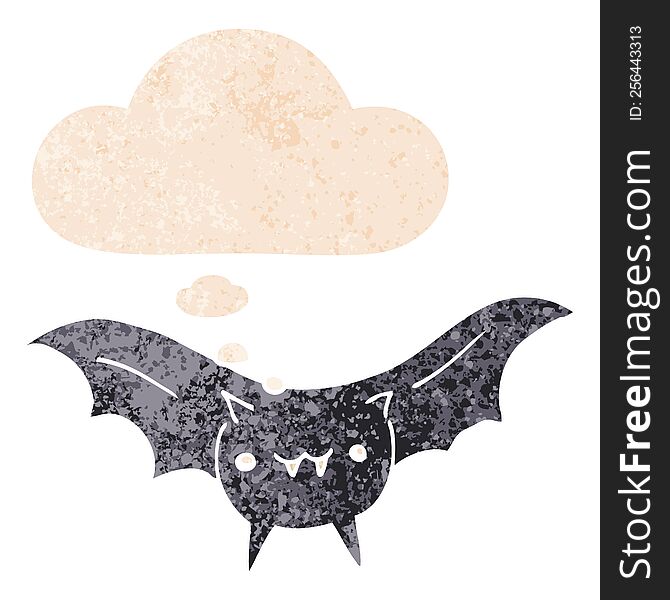 Cartoon Bat And Thought Bubble In Retro Textured Style