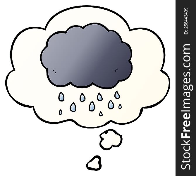 cartoon cloud raining with thought bubble in smooth gradient style