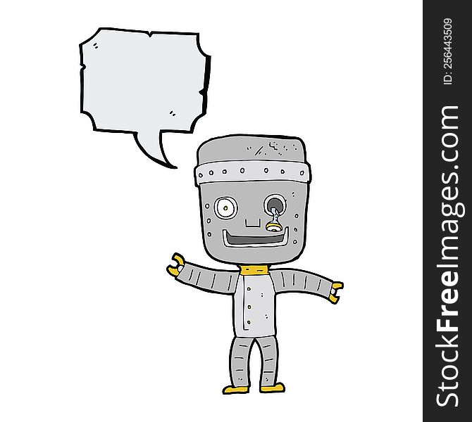 Cartoon Funny Old Robot With Speech Bubble