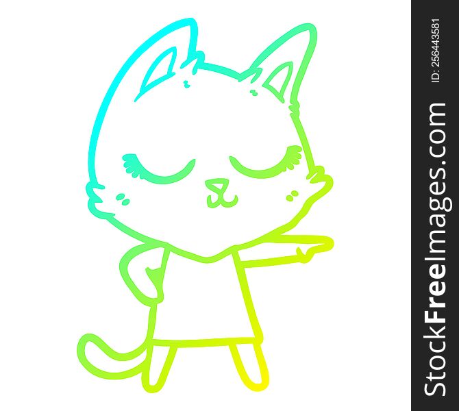 cold gradient line drawing of a calm cartoon cat girl pointing