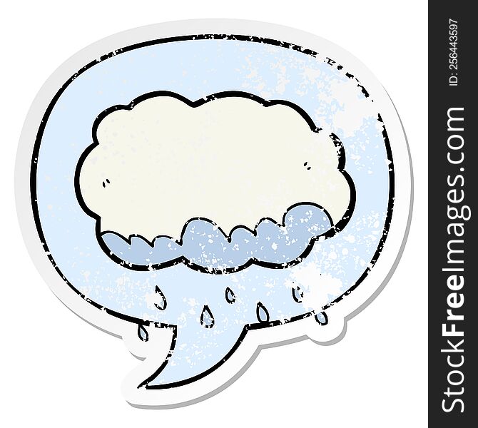 Cartoon Rain Cloud And Speech Bubble Distressed Sticker