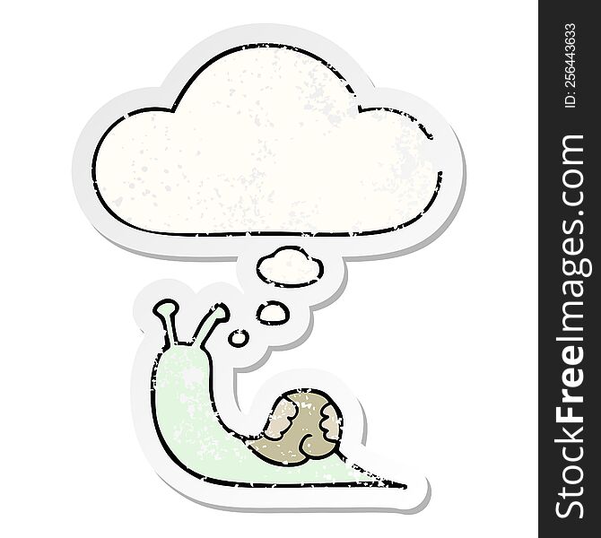 cartoon snail with thought bubble as a distressed worn sticker