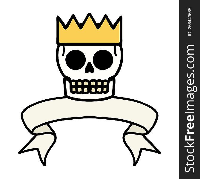 Tattoo With Banner Of A Skull And Crown