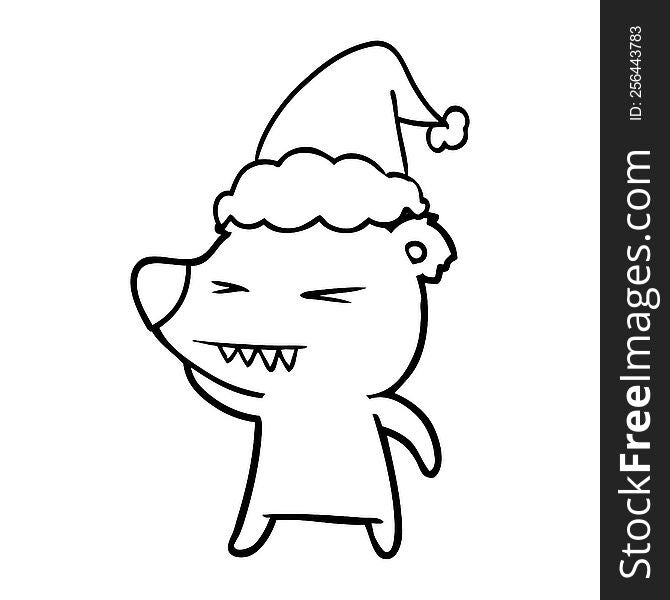 Angry Polar Bear Line Drawing Of A Wearing Santa Hat