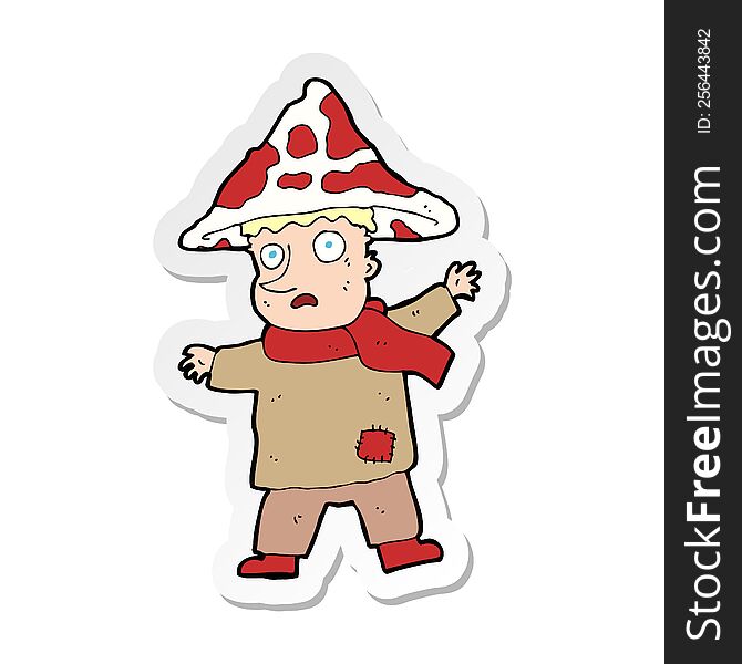 sticker of a cartoon magical mushroom man
