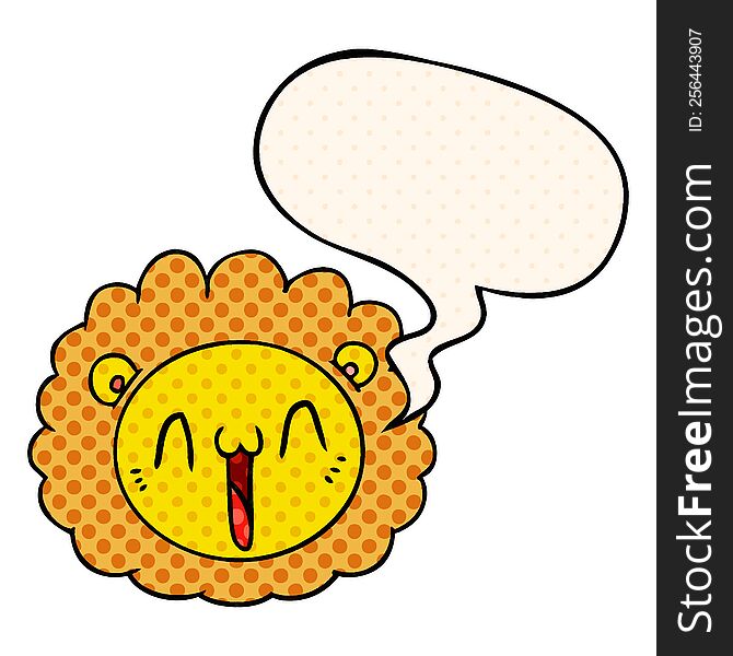 cartoon lion face and speech bubble in comic book style