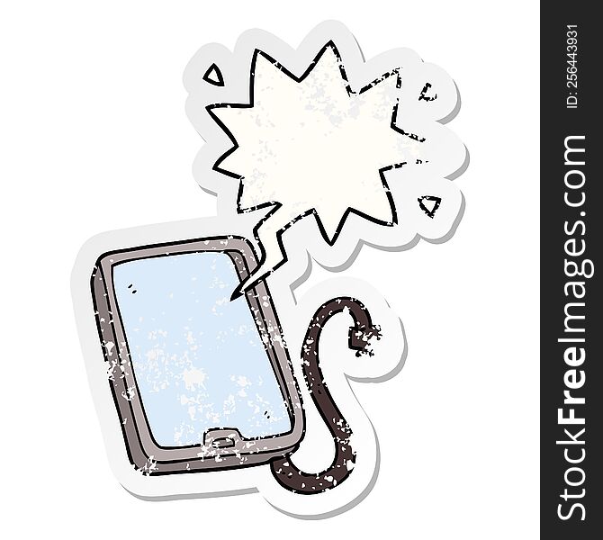 Cartoon Computer Tablet And Speech Bubble Distressed Sticker
