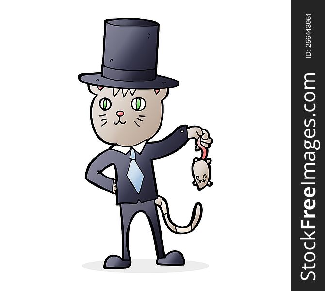 cartoon wealthy cat dangling a dead mouse. cartoon wealthy cat dangling a dead mouse