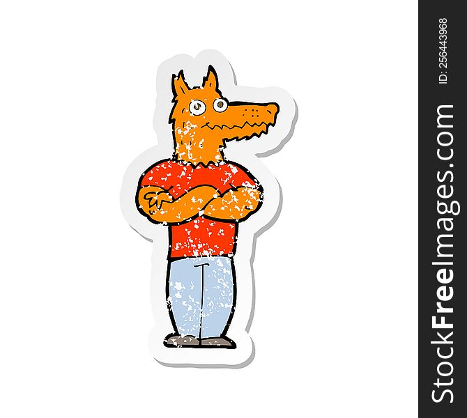 Retro Distressed Sticker Of A Cartoon Fox Man