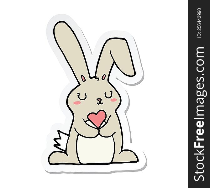 Sticker Of A Cartoon Rabbit In Love