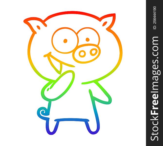 Rainbow Gradient Line Drawing Laughing Pig Cartoon