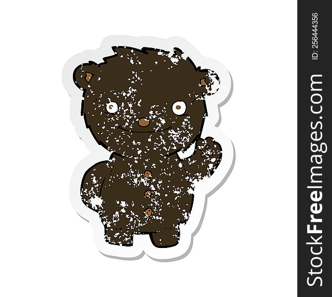 retro distressed sticker of a cartoon waving black bear