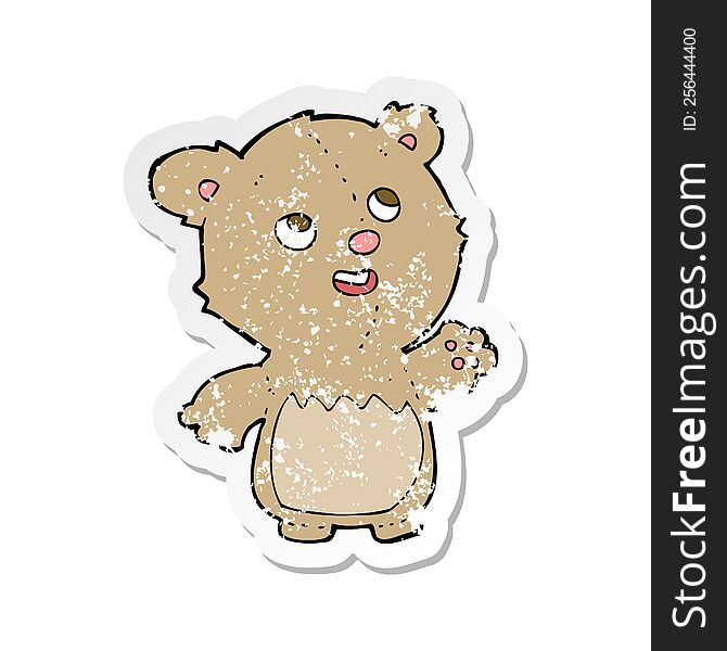 Retro Distressed Sticker Of A Cartoon Happy Little Teddy Bear
