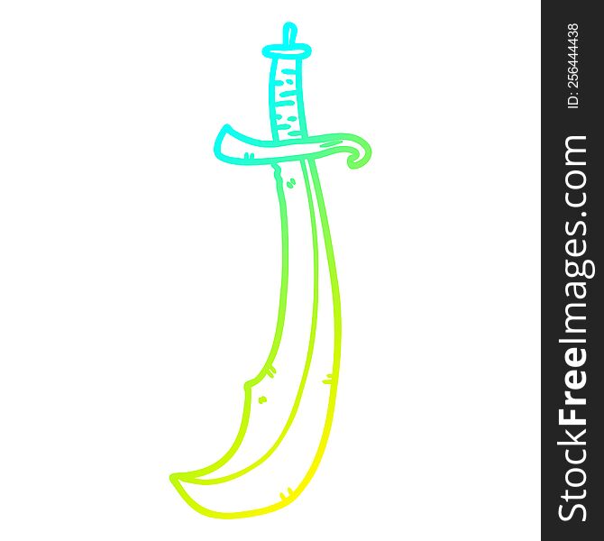 cold gradient line drawing of a curved sword