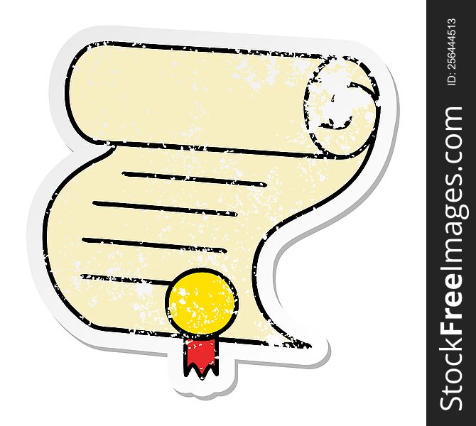 distressed sticker of a cute cartoon important document