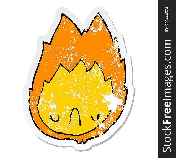Distressed Sticker Of A Cartoon Unhappy Flame