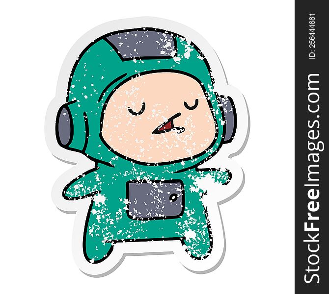 Distressed Sticker Cartoon Of A Kawaii Cute Astronaut Boy