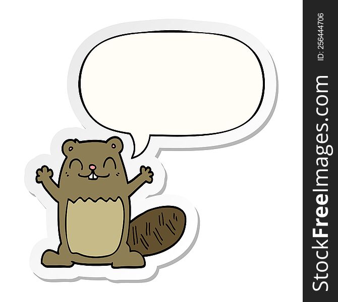 Cartoon Beaver And Speech Bubble Sticker
