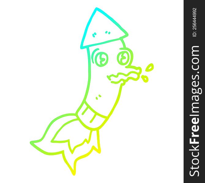 Cold Gradient Line Drawing Cartoon Rocket