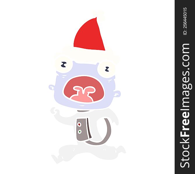 Flat Color Illustration Of A Weird Alien Running Away Wearing Santa Hat