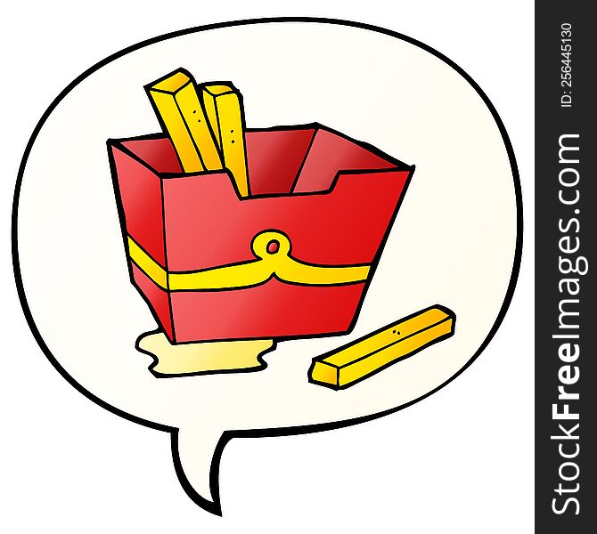 cartoon box of fries and speech bubble in smooth gradient style