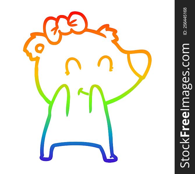 Rainbow Gradient Line Drawing Female Bear Cartoon