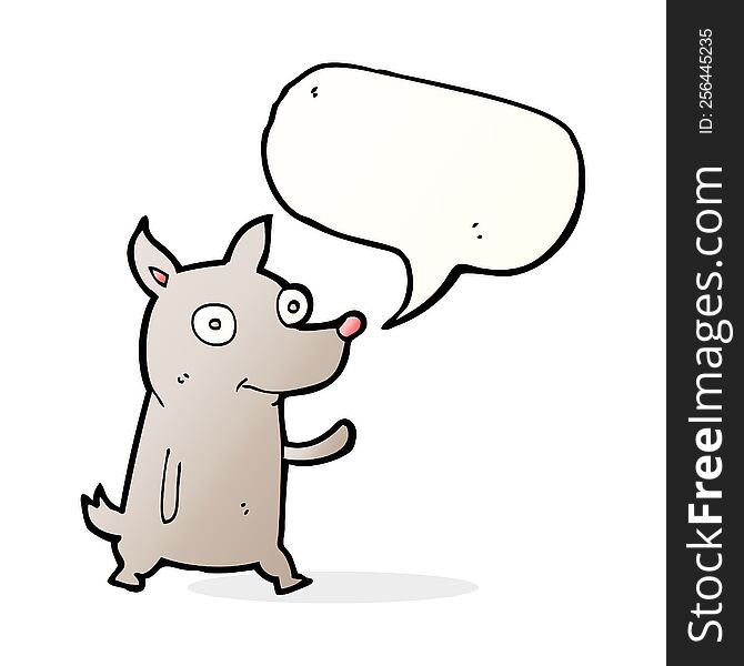 Cartoon Little Dog Waving With Speech Bubble