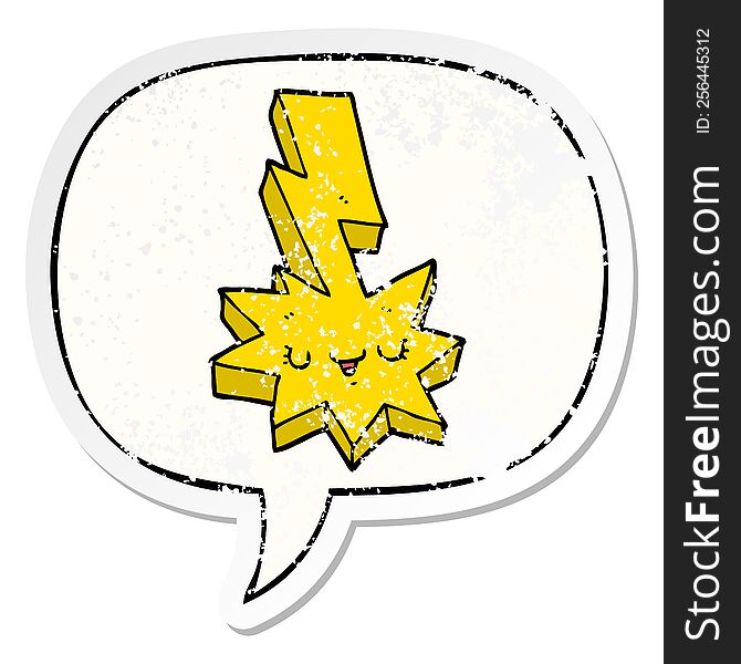 Cartoon Lightning Strike And Speech Bubble Distressed Sticker