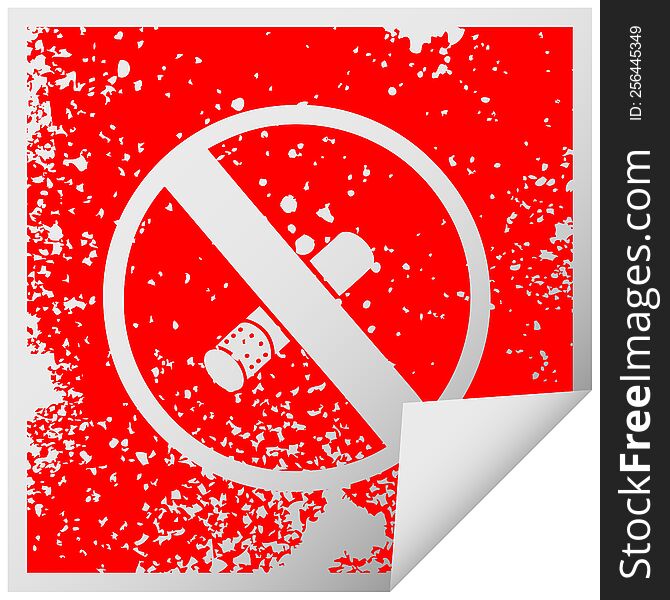 distressed square peeling sticker symbol of a no smoking allowed sign