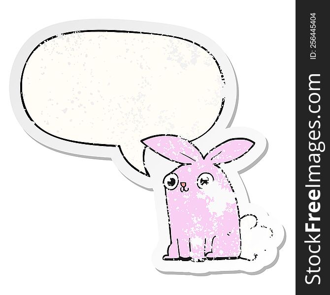 Cartoon Bunny Rabbit And Speech Bubble Distressed Sticker