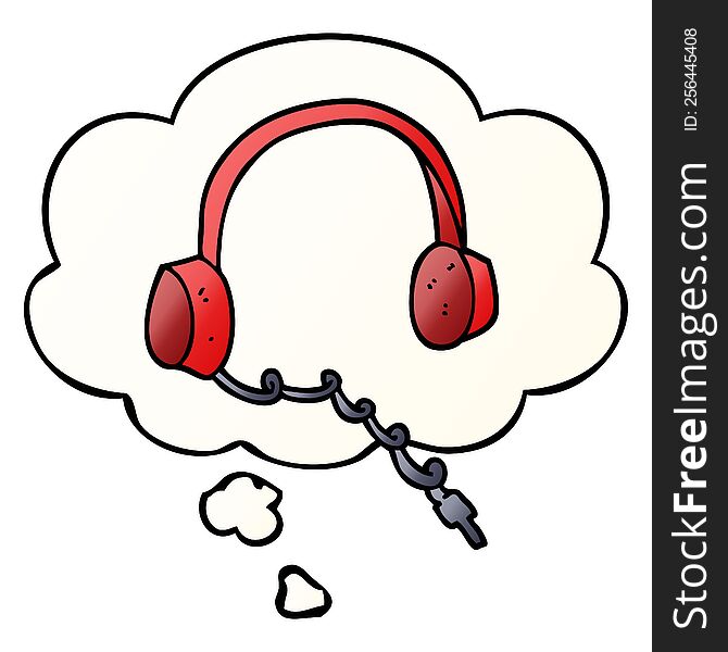 cartoon headphones with thought bubble in smooth gradient style