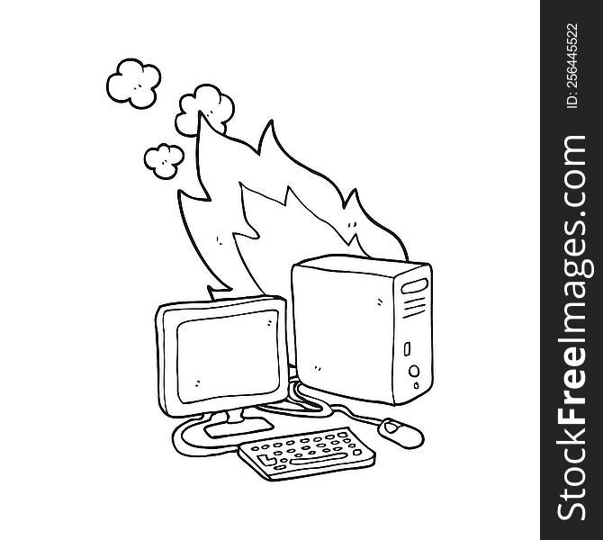 freehand drawn black and white cartoon computer