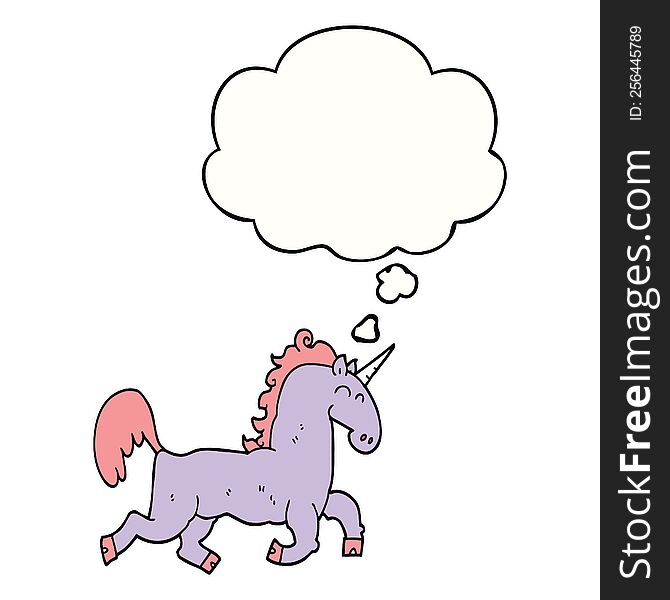 Cartoon Unicorn And Thought Bubble