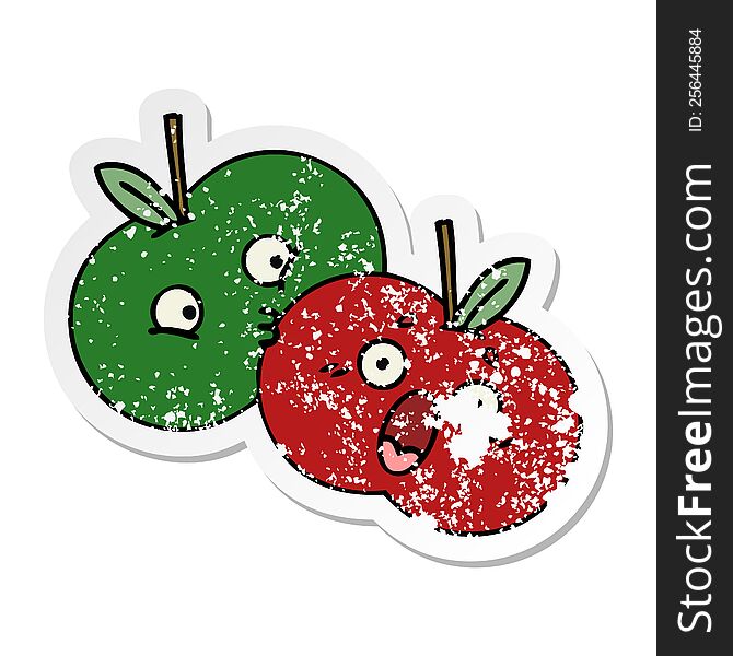 distressed sticker of a cute cartoon pair of apples