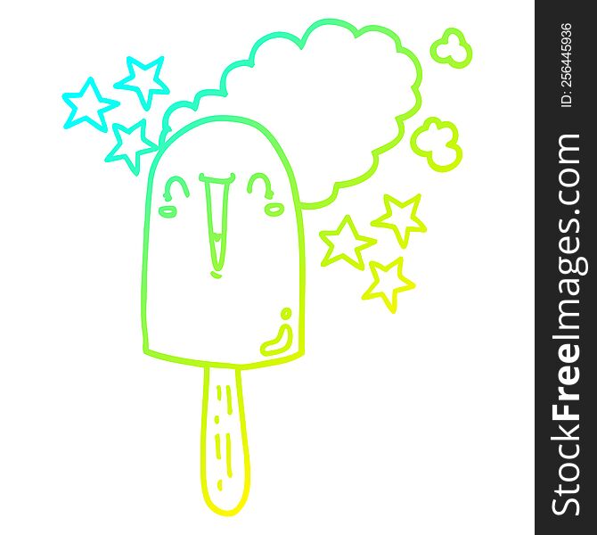 cold gradient line drawing of a cute cartoon ice lolly