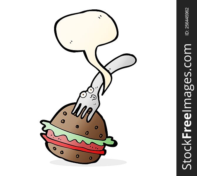 Cartoon Fork And Burger With Speech Bubble