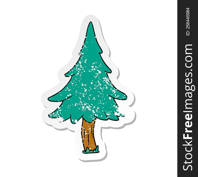 Distressed Sticker Cartoon Doodle Of Woodland Pine Trees