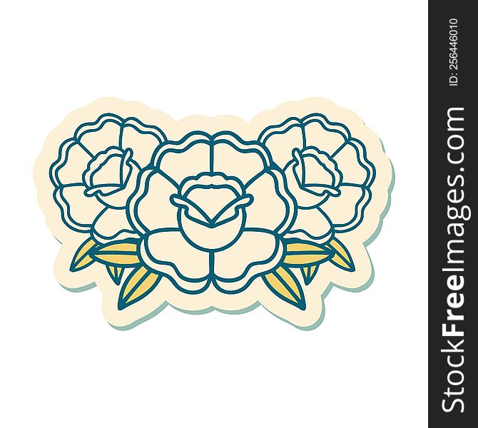 sticker of tattoo in traditional style of a bouquet of flowers. sticker of tattoo in traditional style of a bouquet of flowers